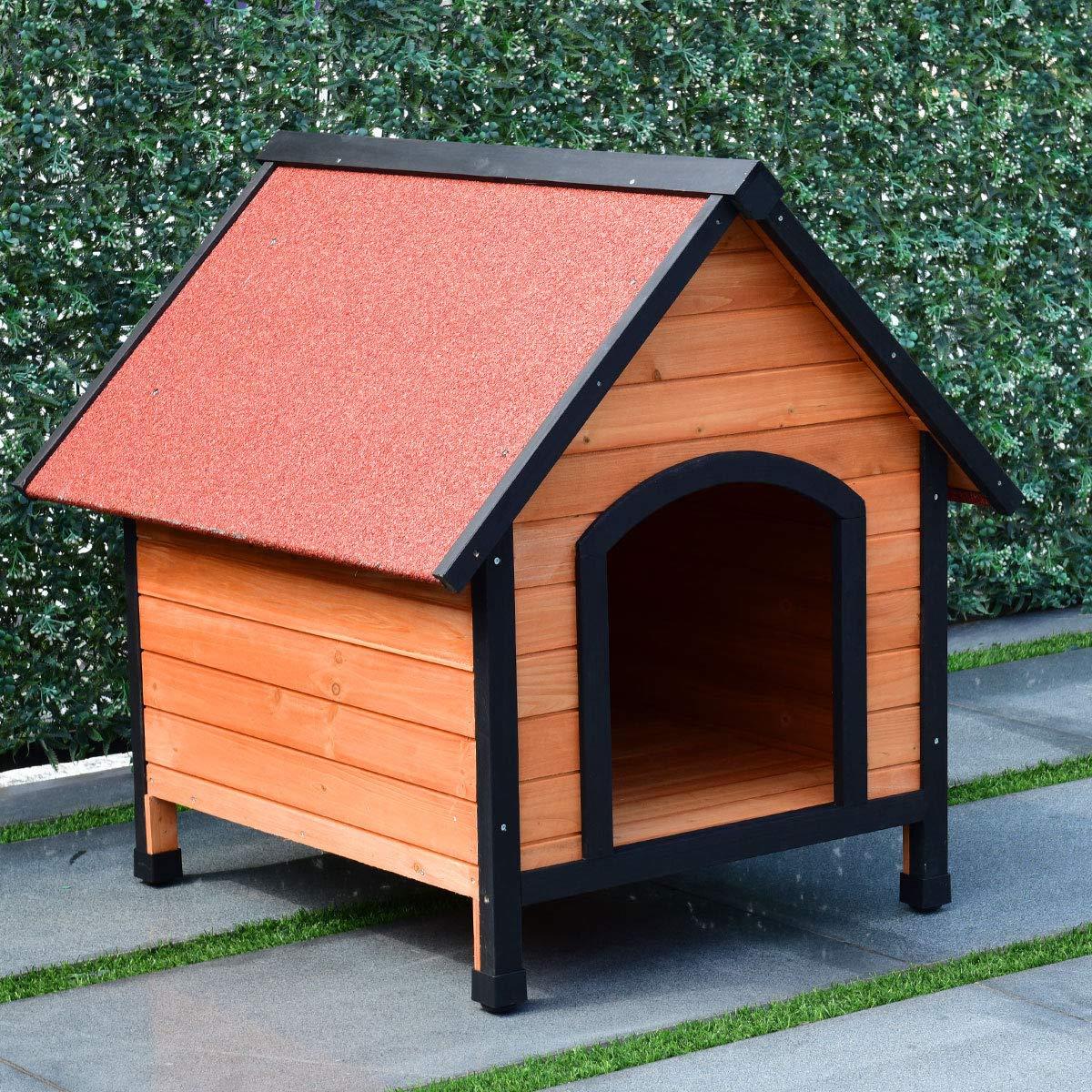 PETSJOY Pet Cat Dog House, Wooden Dog Cat Room Shelter, Weatherproof Puppy House Kitty Condo Room with Raised Roof for Indoor and Outdoor Use, Feral Insulated Pet House