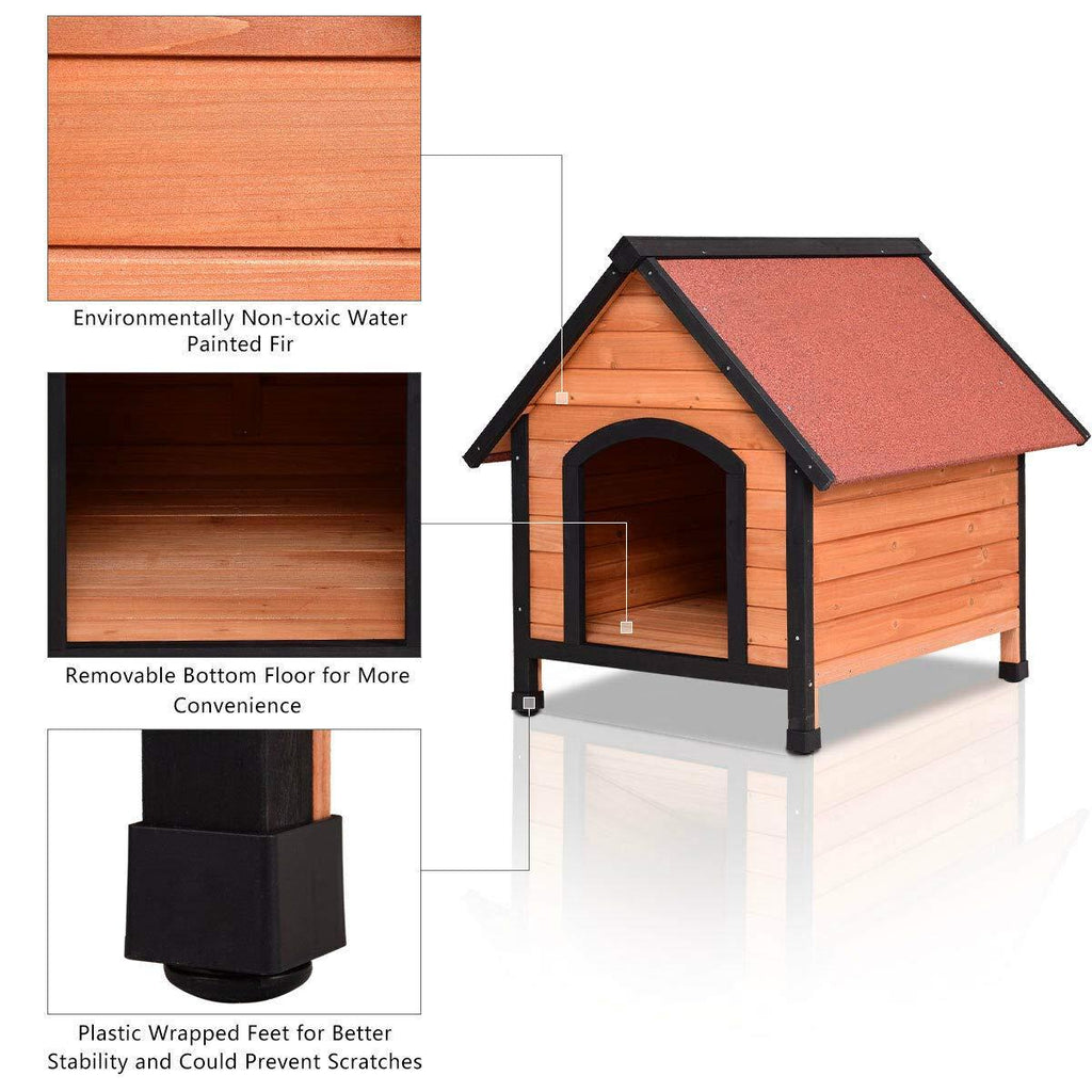 PETSJOY Pet Cat Dog House, Wooden Dog Cat Room Shelter, Weatherproof Puppy House Kitty Condo Room with Raised Roof for Indoor and Outdoor Use, Feral Insulated Pet House