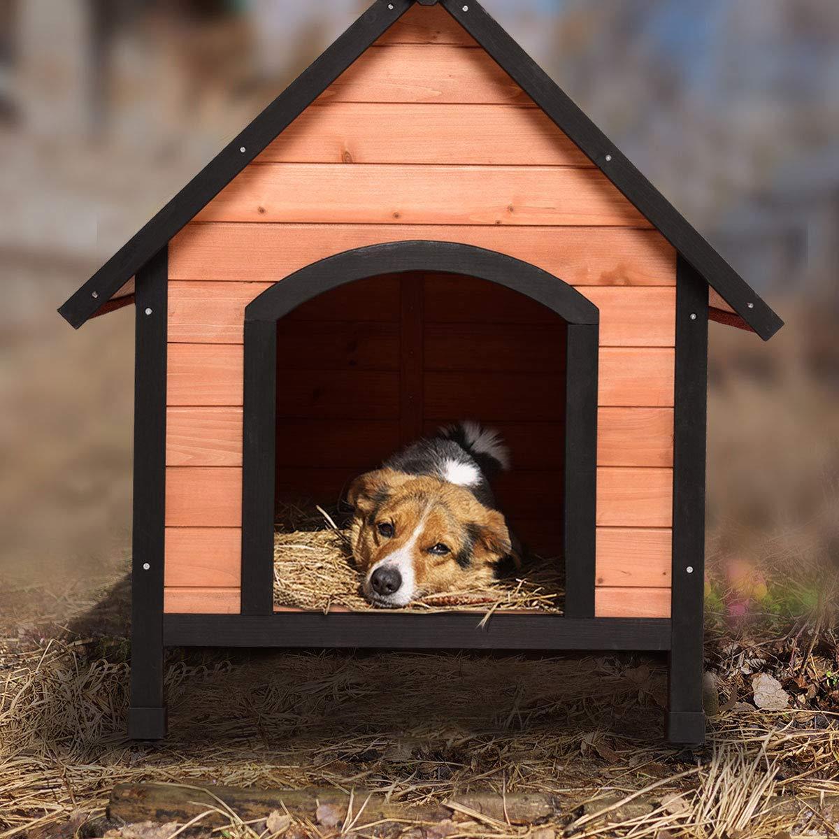 PETSJOY Pet Cat Dog House, Wooden Dog Cat Room Shelter, Weatherproof Puppy House Kitty Condo Room with Raised Roof for Indoor and Outdoor Use, Feral Insulated Pet House