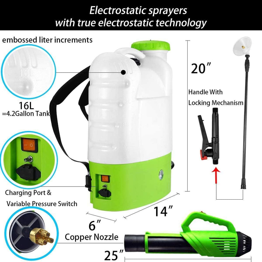 Mndrlin 4.2 Gallon Backpack Battery-Powered Sprayer, Rechargeable Cordless Electrostatic Mister Atomizer,New HD Wand Included Multiple Nozzles & Battery