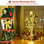 Costway 6Ft Pre-Lit Cactus Christmas Tree LED Lights Ball Ornaments
