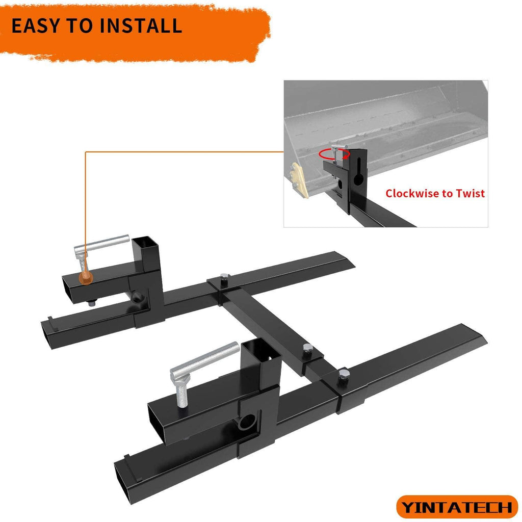 yintatech 60" clamp on pallet forks 1500lbs hd pallet forks with adjustable stabilizer bar for loader bucket skidsteer tractor