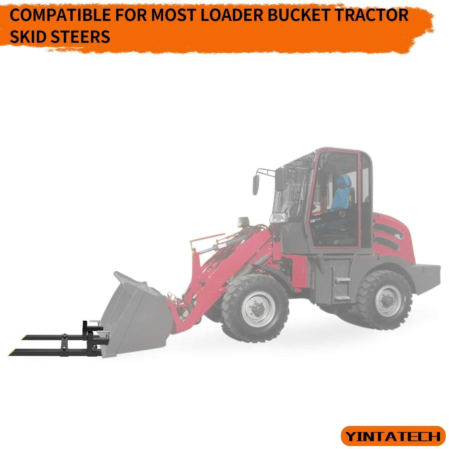 yintatech 60" clamp on pallet forks 1500lbs hd pallet forks with adjustable stabilizer bar for loader bucket skidsteer tractor