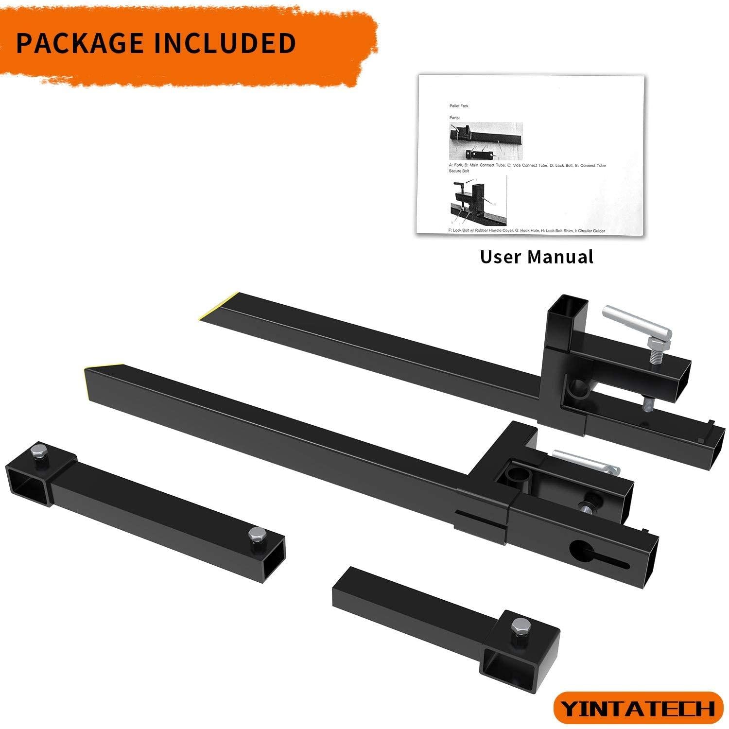 yintatech 60" clamp on pallet forks 1500lbs hd pallet forks with adjustable stabilizer bar for loader bucket skidsteer tractor