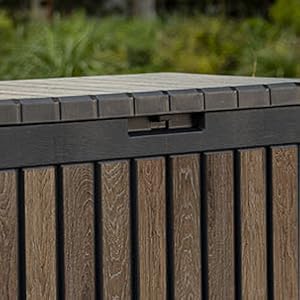 Signature Ever50 Gallon Resin Deck Box-Organization and Storafor Patio Cushions, Throw Pillows and Garden Tools, Walnut