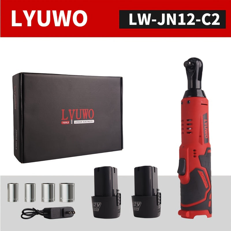 LYUWO 1 Set 12V Cordless Electric Wrench, 45NM 3/8'' Ratchet, Illuminated Remove Screws & Nuts Automotive Repair Tool, Right Angle Wrench, Power Tools
