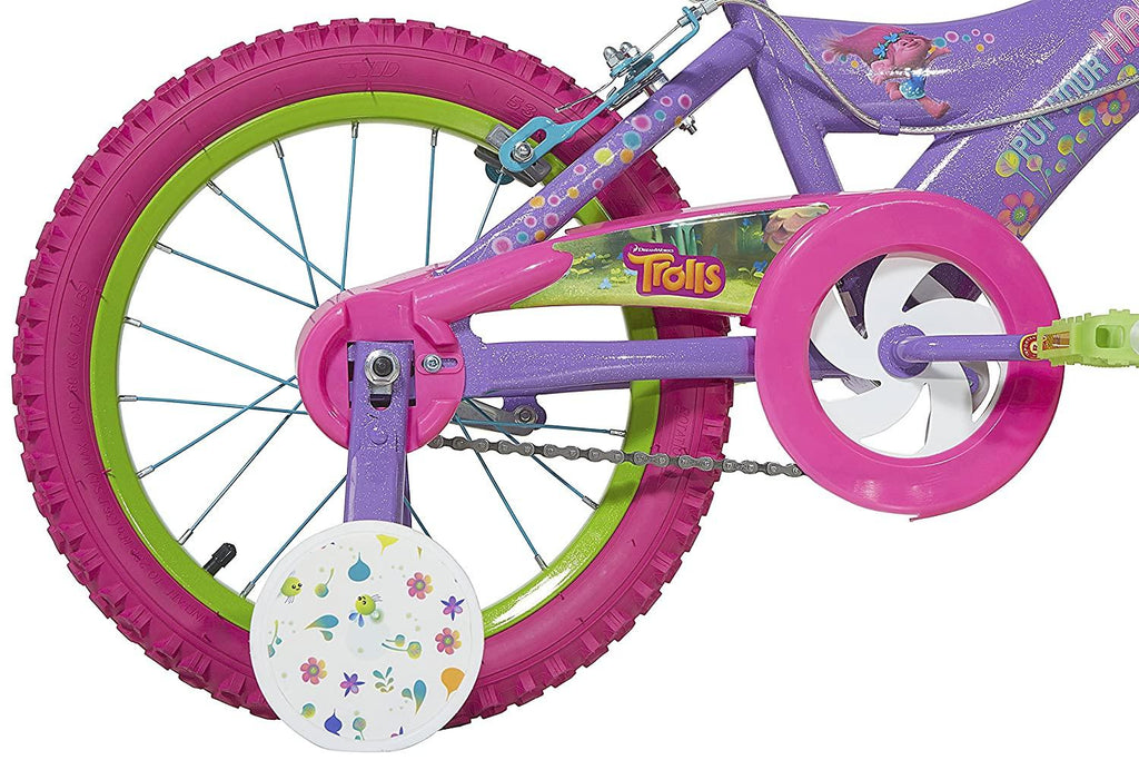"Dynacraft Trolls Girls BMX Street/Dirt Bike with Hand Brake 16"" Purple/Pink/Green "