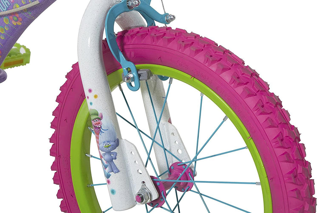 "Dynacraft Trolls Girls BMX Street/Dirt Bike with Hand Brake 16"" Purple/Pink/Green "