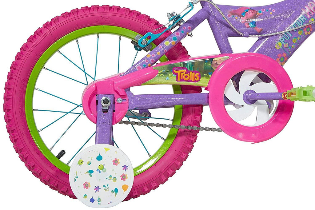 "Dynacraft Trolls Girls BMX Street/Dirt Bike with Hand Brake 16"" Purple/Pink/Green "