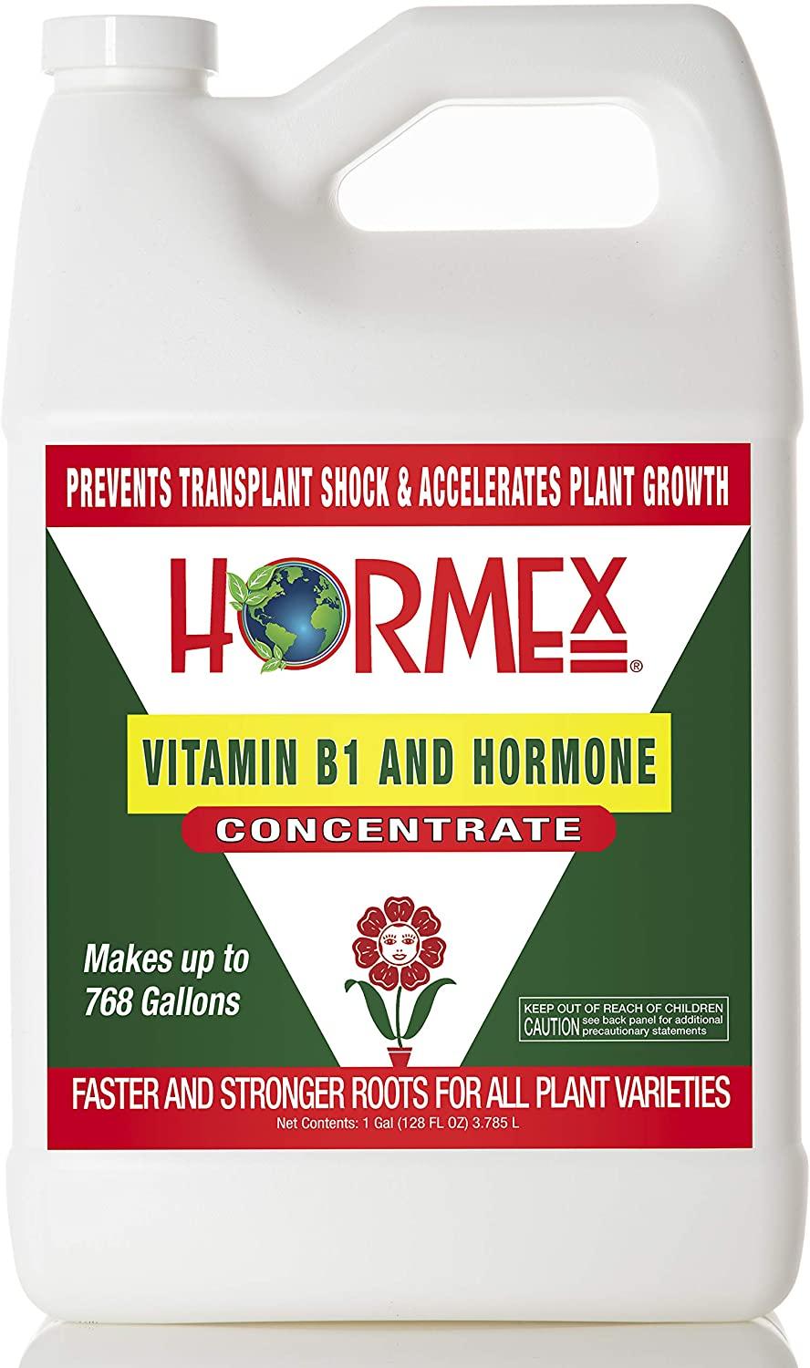hormex vitamin b1 rooting hormone concentrate | prevents transplant shock | accelerates growth | stimulates roots | for all plant varieties and grow mediums including hydroponics (128 oz)