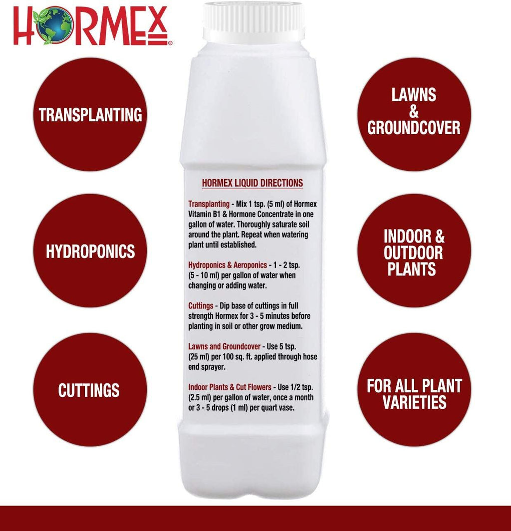 hormex vitamin b1 rooting hormone concentrate | prevents transplant shock | accelerates growth | stimulates roots | for all plant varieties and grow mediums including hydroponics (128 oz)