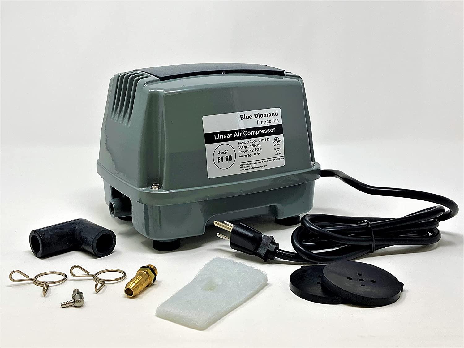 blue diamond et60+ plus - septic or pond linear diaphragm air pump with free additional air filter
