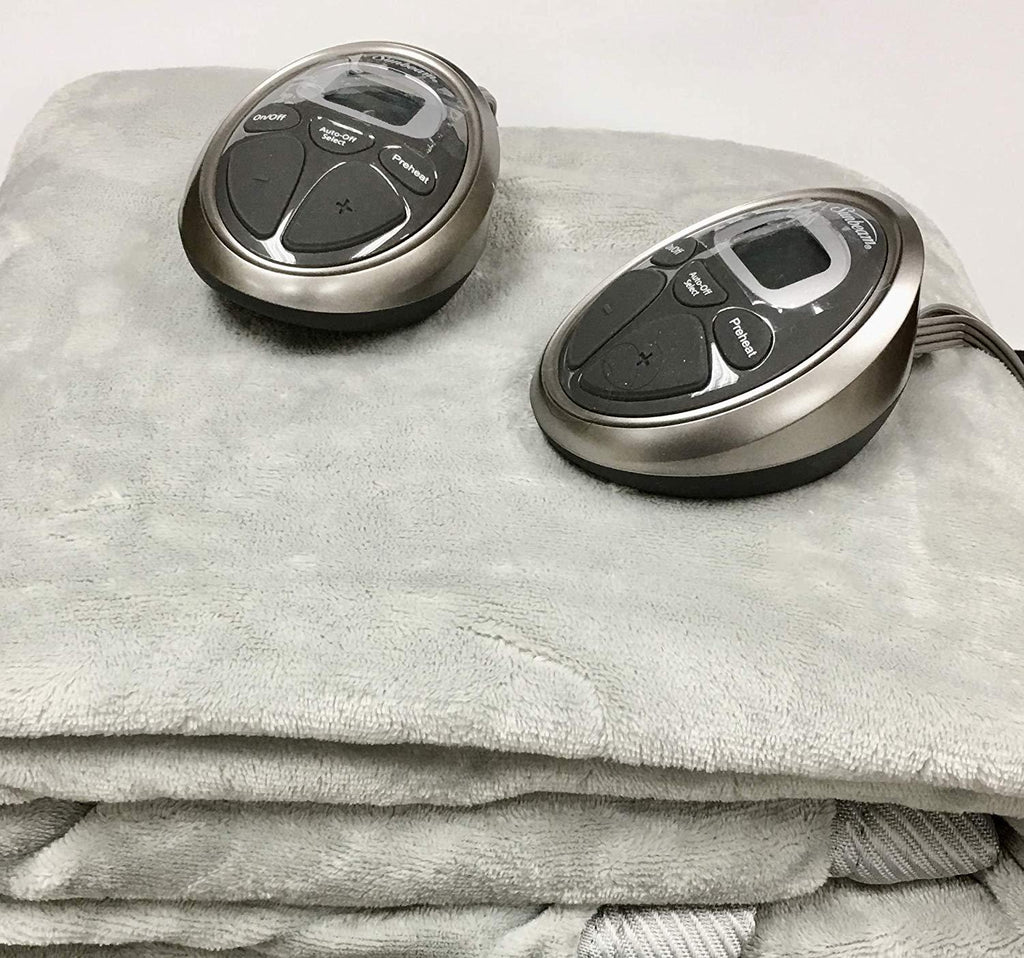 Sunbeam Queen Electric Heated Blanket Luxurious Velvet Plush with 2 Digital Controllers and Auto-Off Feature - 5 Year Warranty, Grey (Tech Grey)