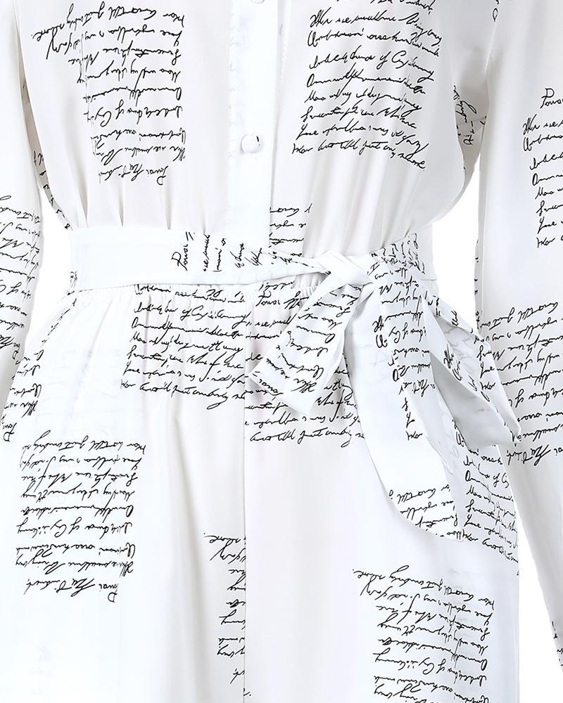 letter print casual knotted jumpsuit
