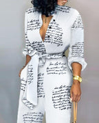 letter print casual knotted jumpsuit