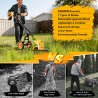 Electric Weed Wacker Cordless with Wheels,Electric Weed Eater Battery Powered,4 in 1 Grass Trimmer/Brush Cutter/Grass Edger/Small Lawn Mower,No String Trimmer with Metal Blade,2 Battery