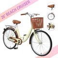 Preenex Women Beach Cruiser Bikes 26 In. with Basket and Rear Rack, Girl's Bicycle