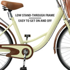 Preenex 26 In. Beach Cruiser Bike Bicycle for Women with Basket and Rear Rack