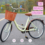 Preenex 26 In. Beach Cruiser Bike Bicycle for Women with Basket and Rear Rack