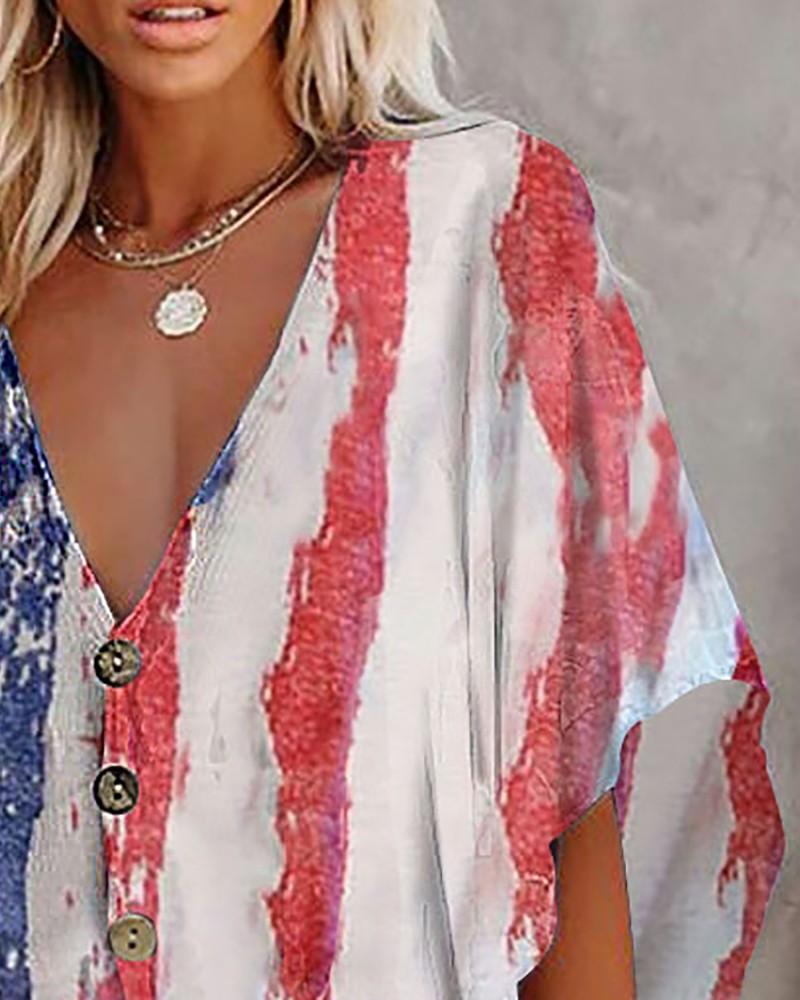 floral print button front batwing sleeve top