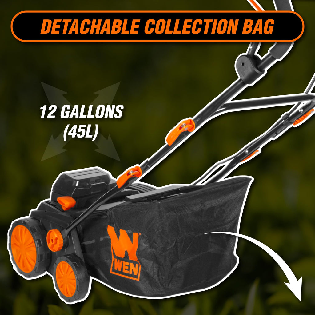 20V Max Cordless 15-Inch 2-in-1 Brushless Electric Dethatcher and Scarifier with Collection Bag, Two 4.0 Ah Batteries, and Dual-Port Charger (20716)