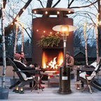 RTR 46000Btu Propane Hammered Bronze Powder Coated Iron Mushroom Outdoor Patio Heater, With Two Smooth-Rolling Wheels,,With Hose Set,With Black Cover