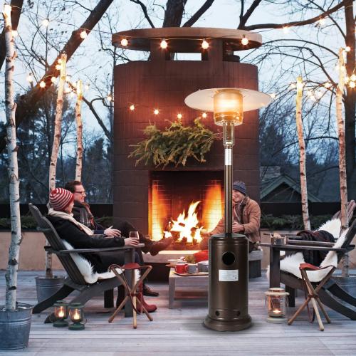 RTR 46000Btu Propane Hammered Bronze Powder Coated Iron Mushroom Outdoor Patio Heater, With Two Smooth-Rolling Wheels,,With Hose Set,With Black Cover
