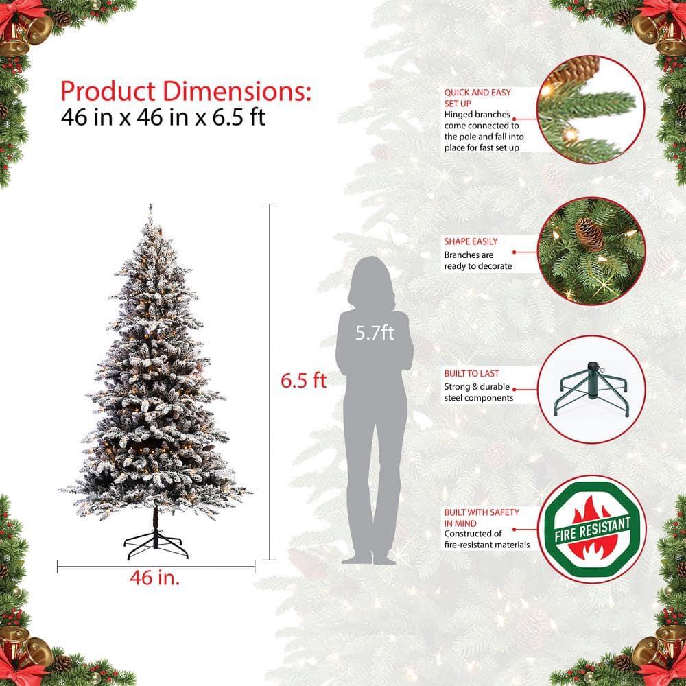 6.5 ft. Pre-lit Flocked Bennington Fir Artificial Christmas Tree with 350 UL-Listed Lights