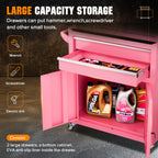 Heavy-Duty 8-Drawer Rolling Tool Chest & Cabinet Combo with Black Liner – Lockable Steel GaraTool Box on Wheels – Detachable Top Toolbox & Bottom StoraCart with Side Hooks, Pink