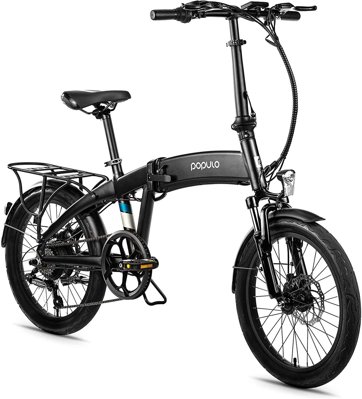 Populo 20'' Folding Electric Bike for Adults, Curve 250W 36V E-Bike, Lightweight Aluminum Ebike with Suspension Fork, Lights &amp; Rear Rack Included, USB Charge.