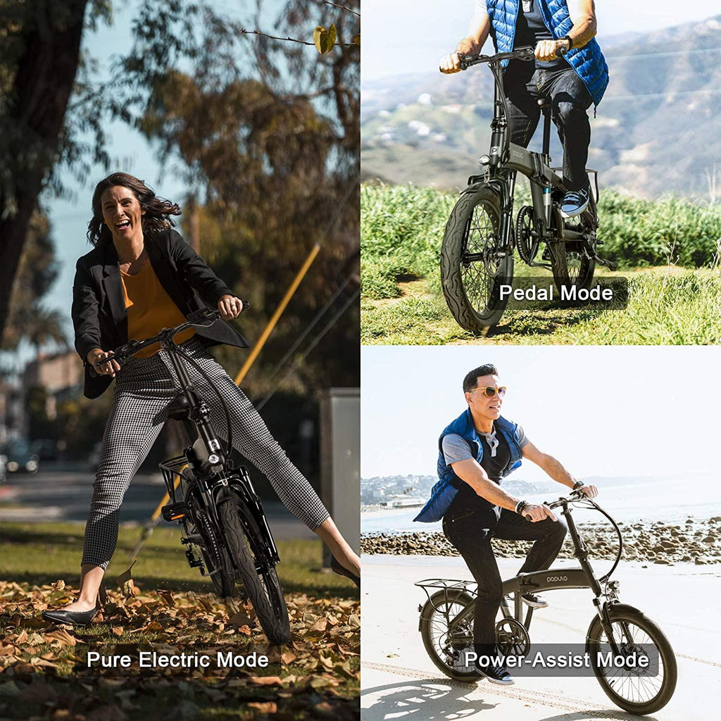 Populo 20'' Folding Electric Bike for Adults, Curve 250W 36V E-Bike, Lightweight Aluminum Ebike with Suspension Fork, Lights &amp; Rear Rack Included, USB Charge.