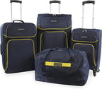 Seascape Collection 4pc Softside Luggage Set, Navy/Yellow