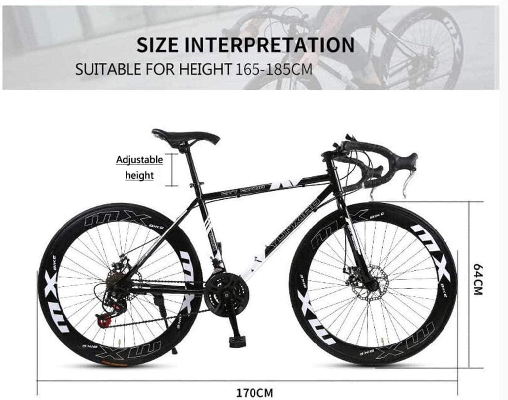 XIAZHOU Highway Bicycle, 24-Speed 26-inch Bicycle, Double disc Brake, high Carbon Steel Frame, Highway Bicycle Racing, Men and Women 6-11, 40 Knives