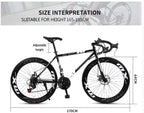 XIAZHOU Highway Bicycle, 24-Speed 26-inch Bicycle, Double disc Brake, high Carbon Steel Frame, Highway Bicycle Racing, Men and Women 6-11, 40 Knives