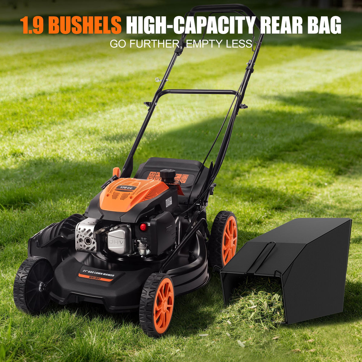 21" Self-Propelled Gas Lawn Mower with 170CC 4-Stroke Engine, 7 Cutting Heights, 3-in-1 Mulch/Bag/Discharge, 1.9-Bushel Grass Bag, EPA Compliant