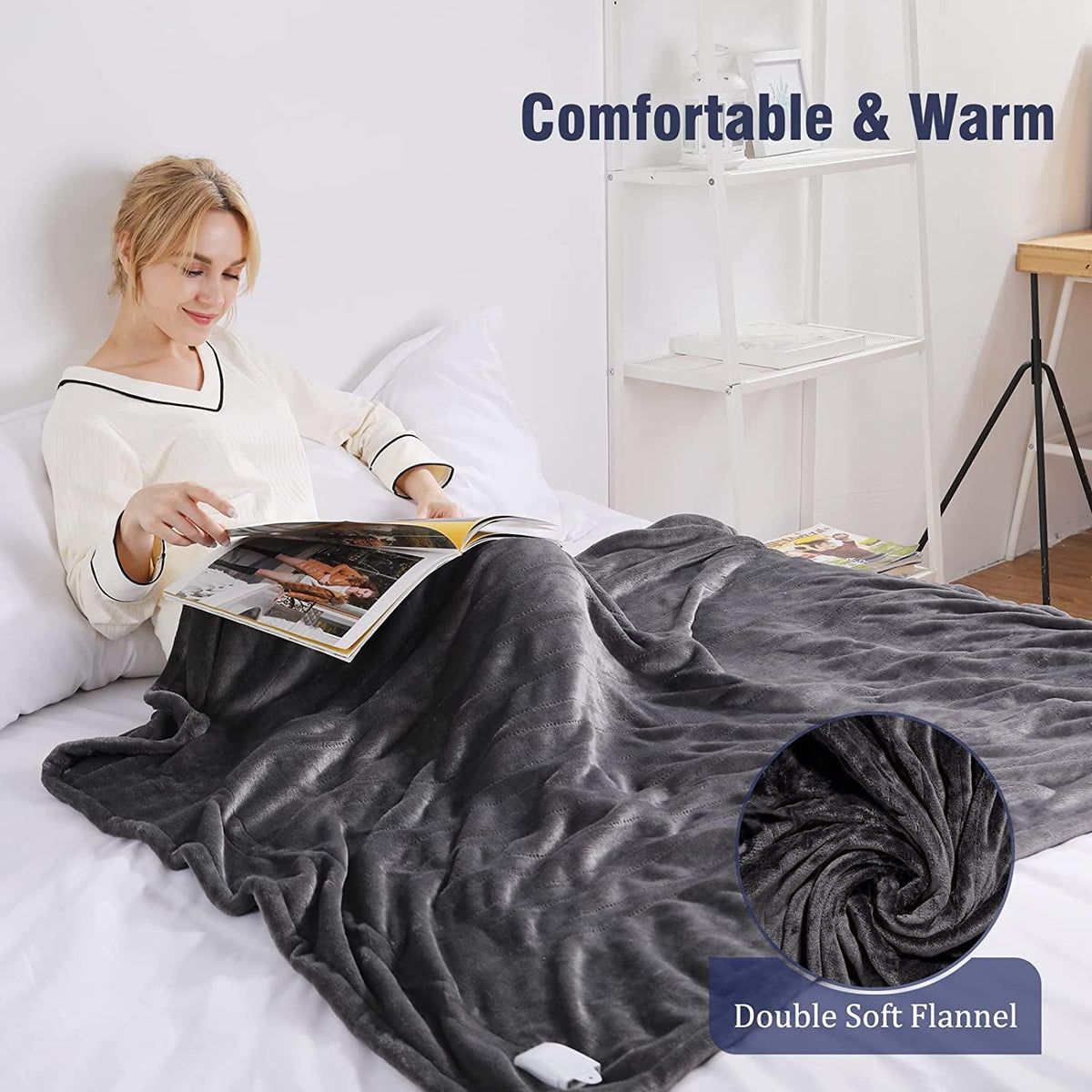 Aukfa Electric Heated Blanket Throw  72u201D x 84u201D Soft Flannel Electric Blanket  10 Heat Levels &amp; 12 Hours Timer Auto Off  Fast Heating Blanket for Home Office Use  ETL Certifi