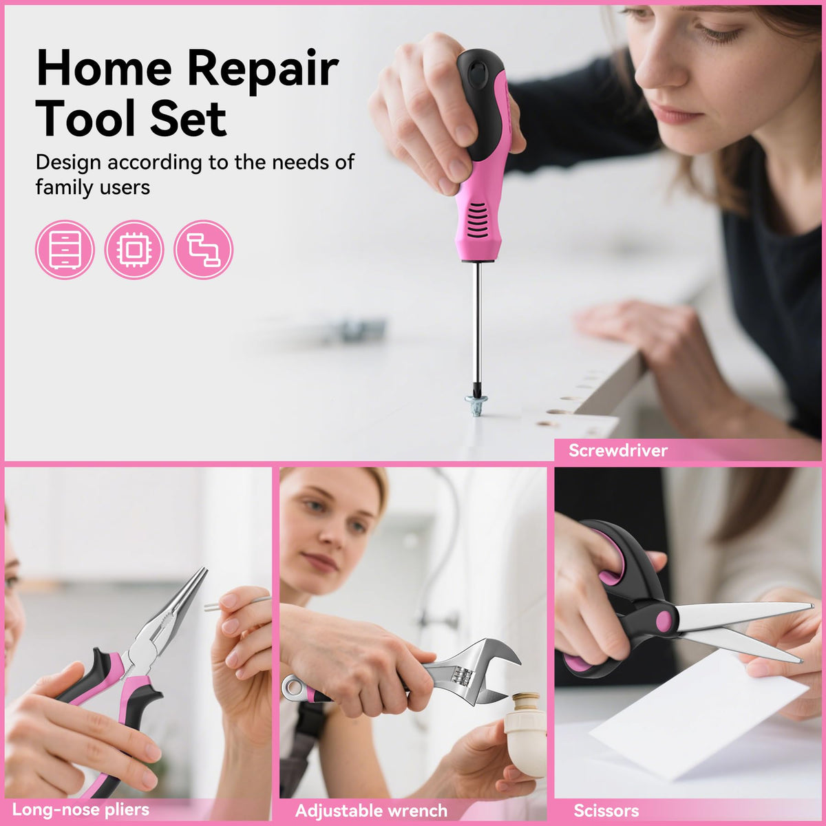 Pink Tool Kit 69 Piece Tool Kit for Women Small Basic Hand Tool Box Home Tool Set Perfect for Ladies and Girls with General Home Repairs, DIY Project,Office and ColleDormitory Use