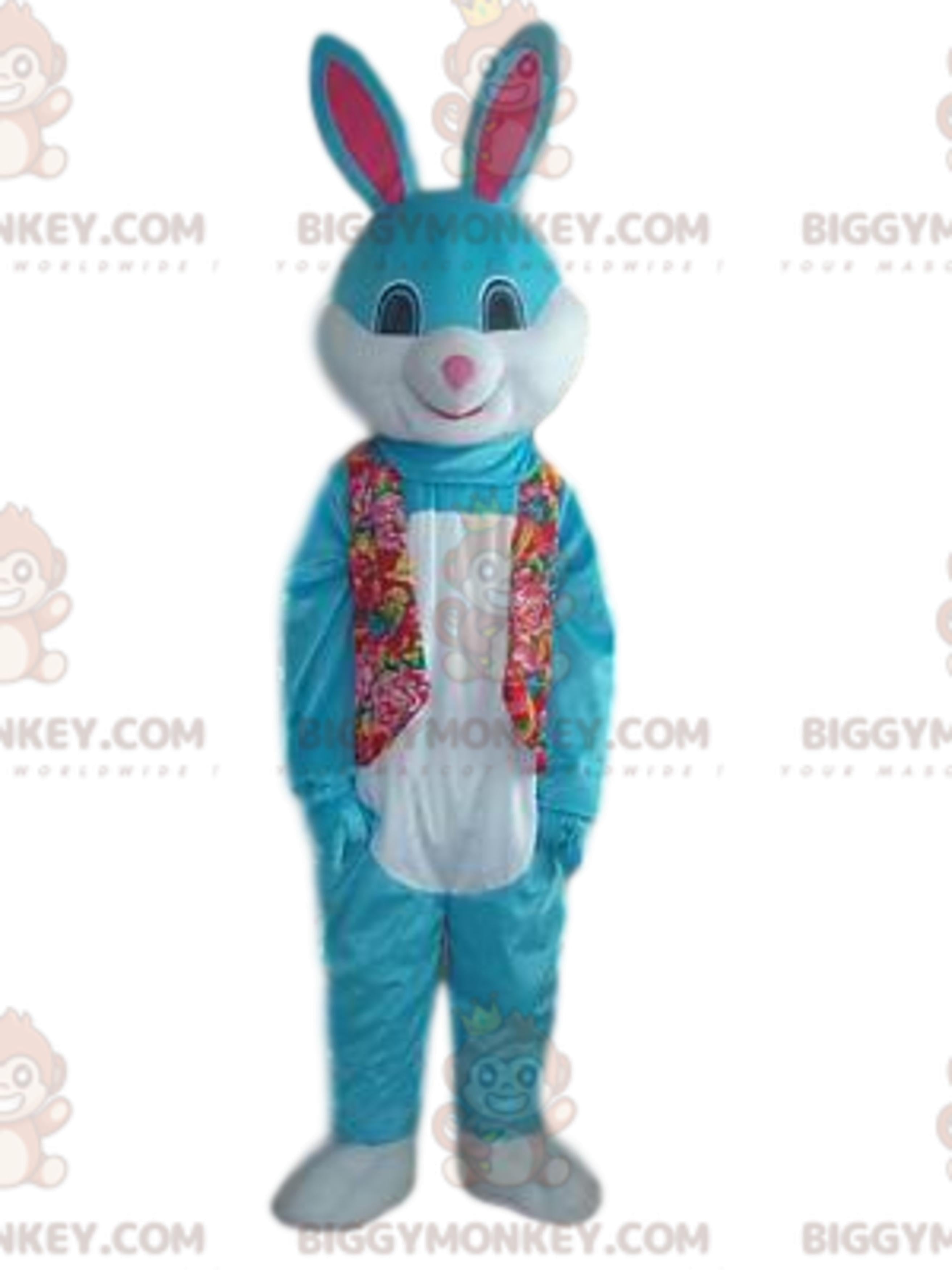 Blue and White Rabbit BIGGYMONKEYMascot Costume with Cute Smile