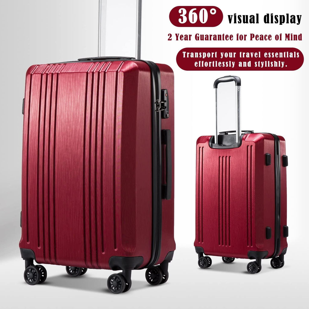 Luggage Suitcase PC+ABS with TSA Lock Spinner Carry on Hardshell Lightweight 20in 24in 28in (wine red, L(28IN))