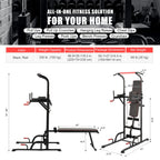 Power Tower Pullup Bar Dip Station with Situp Bench Home Gym Workout Equipment