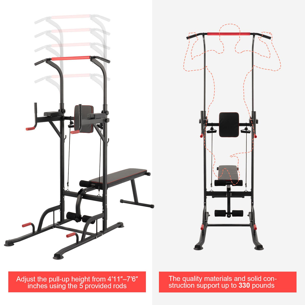 Power Tower Pullup Bar Dip Station with Situp Bench Home Gym Workout Equipment