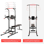Power Tower Pullup Bar Dip Station with Situp Bench Home Gym Workout Equipment