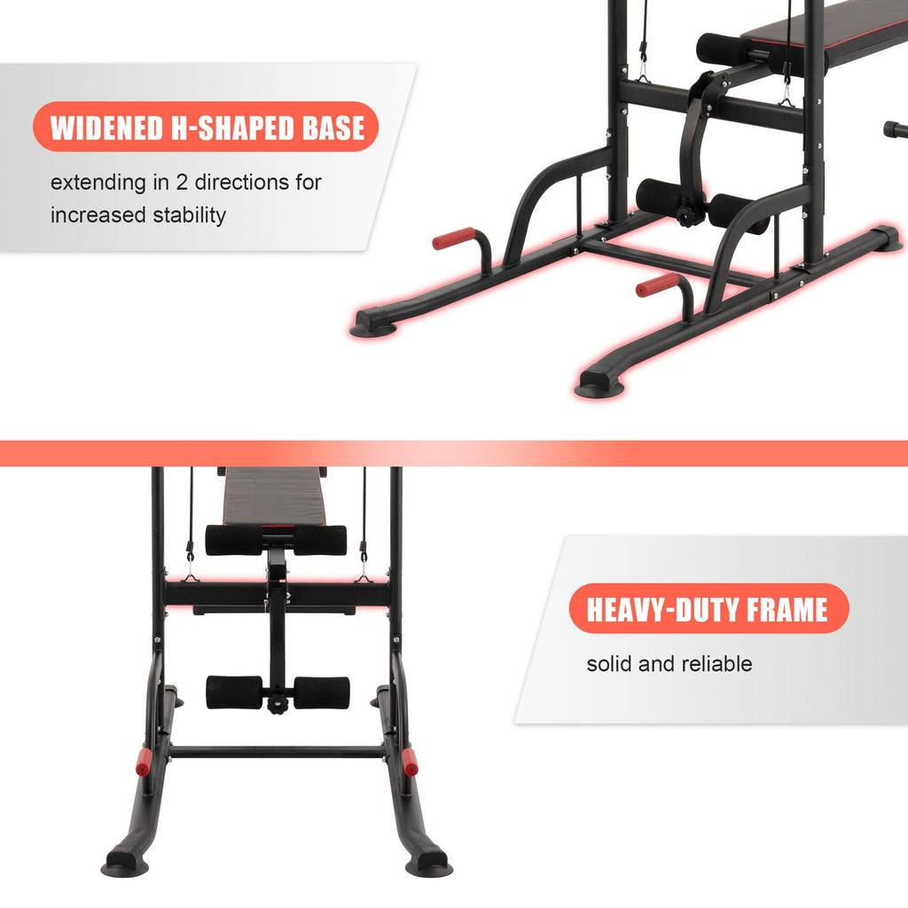 Power Tower Pullup Bar Dip Station with Situp Bench Home Gym Workout Equipment