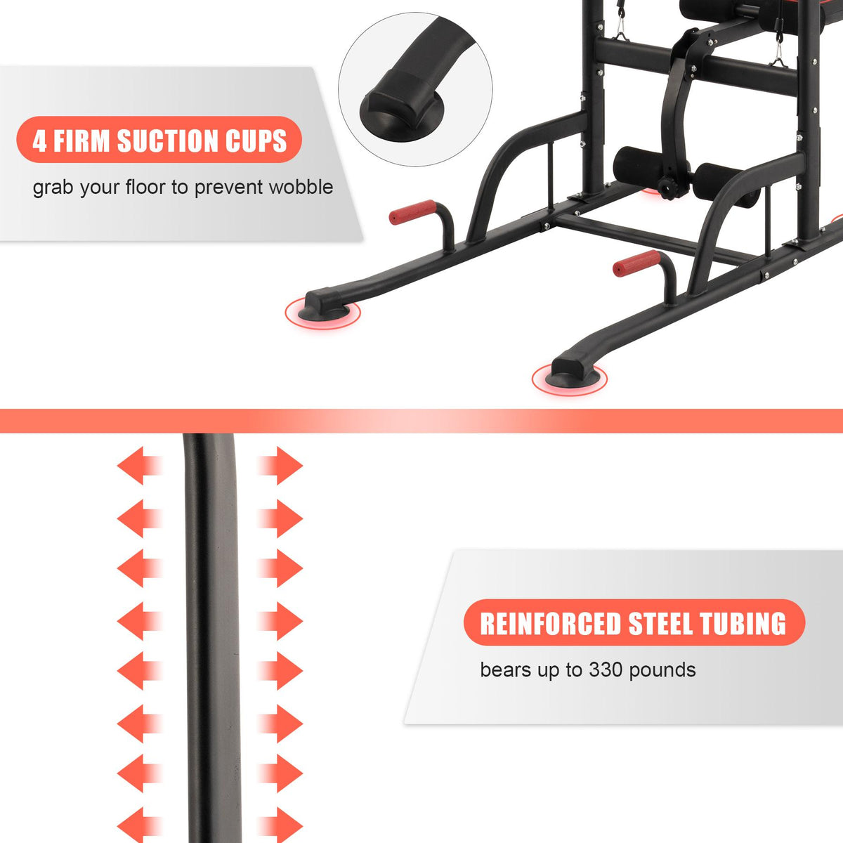 Power Tower Pullup Bar Dip Station with Situp Bench Home Gym Workout Equipment