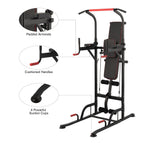 Power Tower Pullup Bar Dip Station with Situp Bench Home Gym Workout Equipment