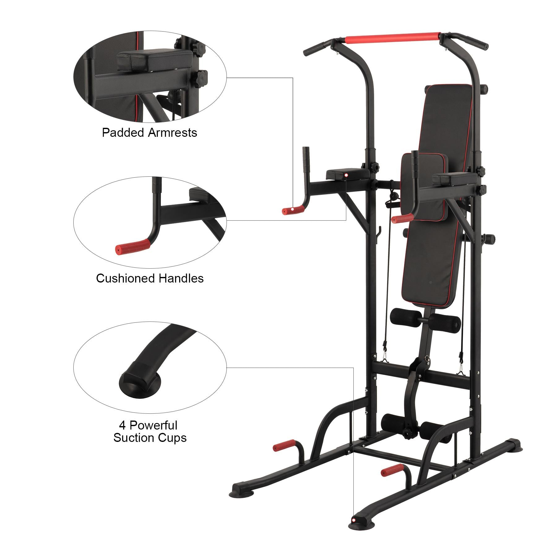 Power Tower Pullup Bar Dip Station with Situp Bench Home Gym Workout Equipment