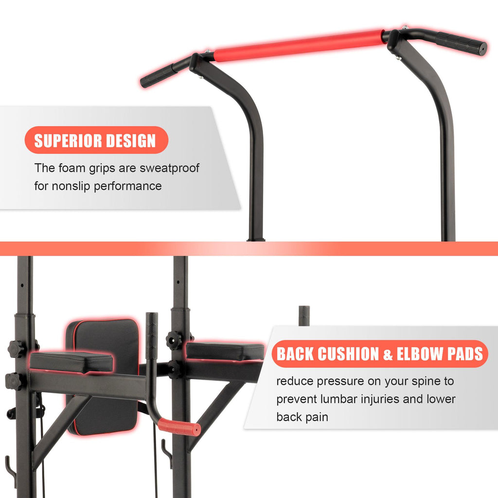Power Tower Pullup Bar Dip Station with Situp Bench Home Gym Workout Equipment