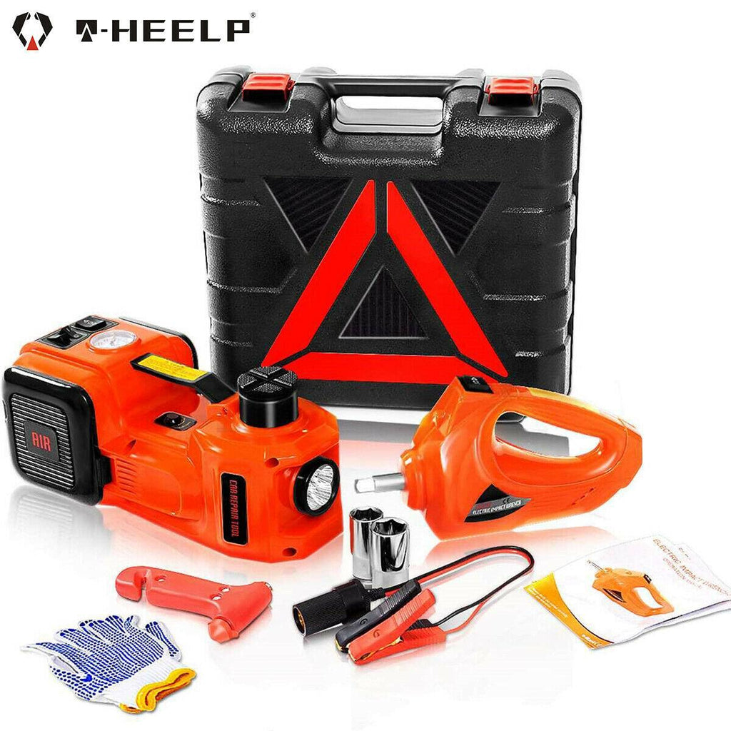 Car Jack Lift 12V 5 Ton Electric Hydraulic Floor Jack &Impact Wrench Repair Tool
