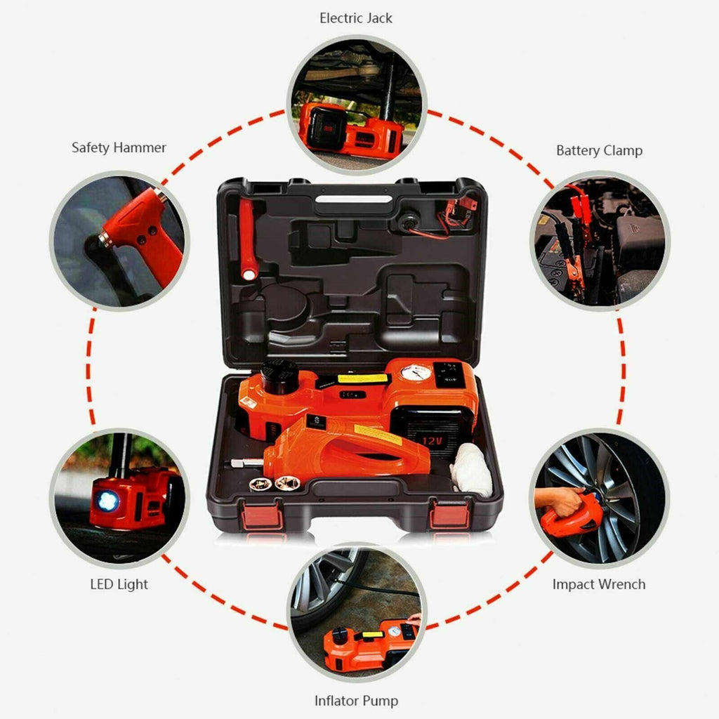 Car Jack Lift 12V 5 Ton Electric Hydraulic Floor Jack &Impact Wrench Repair Tool