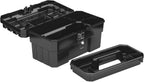 14-Inch Plastic Toolbox with Removable Tray, Steel Latch & Padlock Eye, Industrial-Grade Tool Box for Tools, Crafts, First Aid & Hobby Supplies, 14" x 8" x 8", Made in USA, Black (09514)